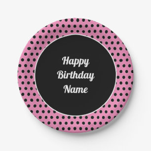 Plato De Papel Classic Cute Happy Birday Polka Dot Pink