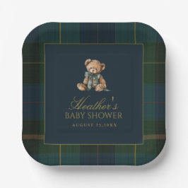 Plato De Papel Classic Dark Green & Blue Plaid Baby Shower