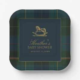 Plato De Papel Classic Dark Green & Blue Plaid Baby Shower