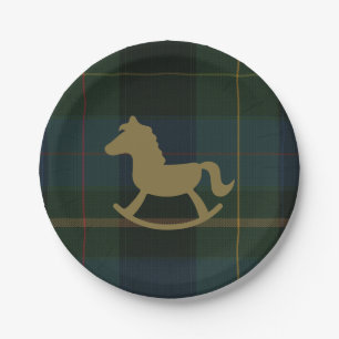 Plato De Papel Classic Dark Green Plaid Equestrian Baby Shower