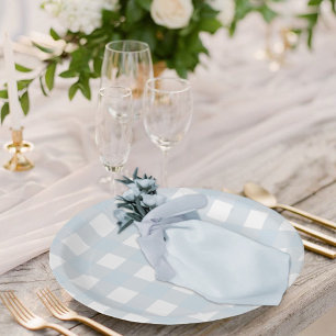 Plato De Papel Classic Dusty Blue & White Gingham Check