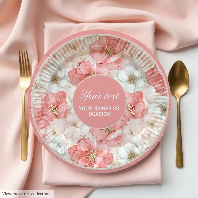 Plato De Papel Classic dusty pink and gold 80th birthday plate (Classic dusty pink and gold 80th birthday plate)
