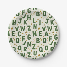 Plato De Papel Classic Forest Green Alphabet