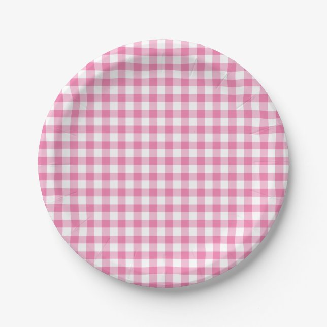 Plato De Papel Classic Gingham Fuchsia (Anverso)