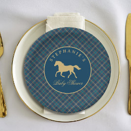 Plato De Papel Classic Horse Equestrian Tartan Plaid  Baby Shower