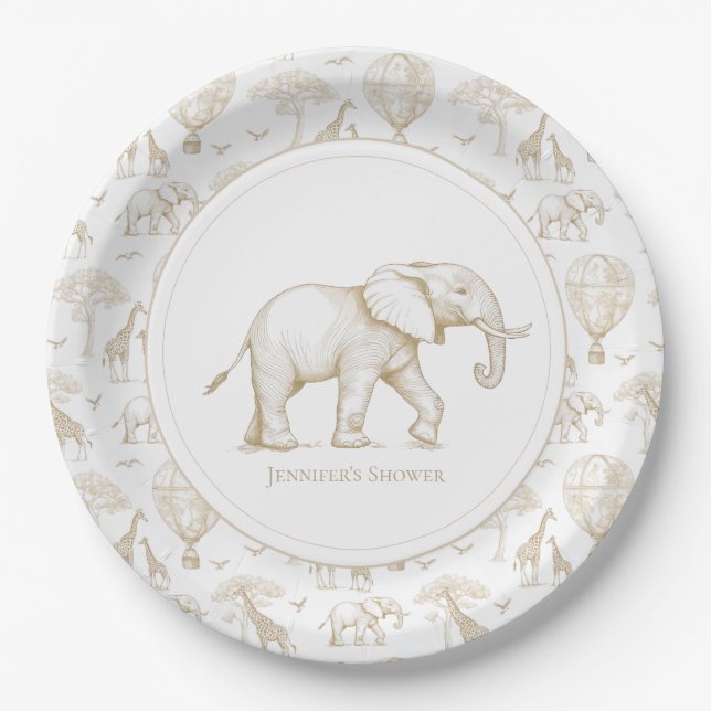 Plato De Papel Classic Little Wild One Baby Shower Toile (Anverso)