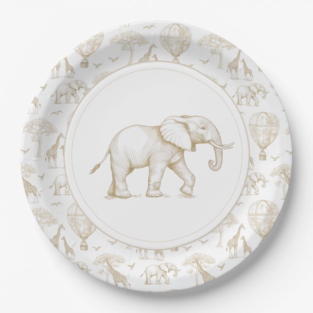 Plato De Papel Classic Little Wild One Baby Shower Toile (Anverso)