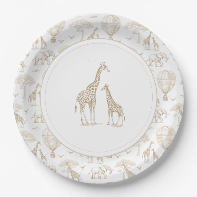 Plato De Papel Classic Little Wild One Baby Shower Toile (Anverso)
