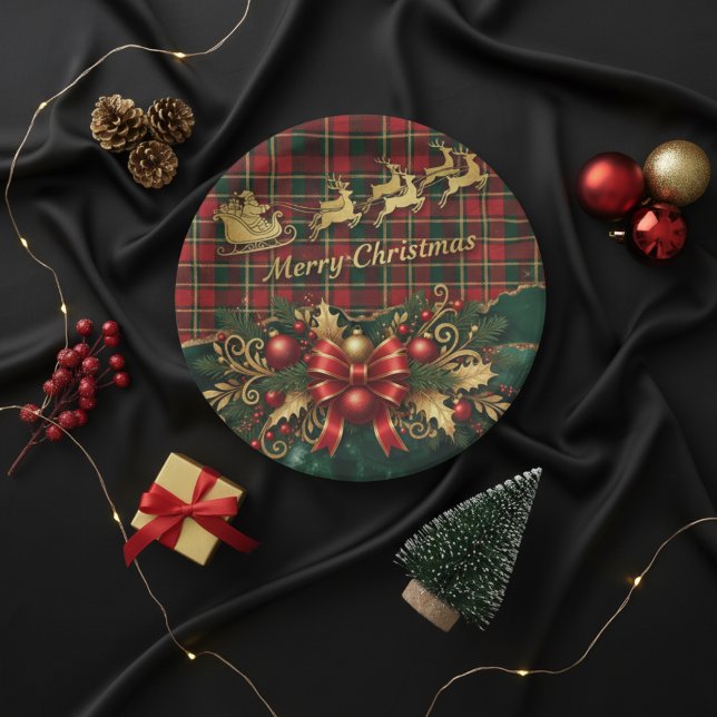 Plato De Papel Classic Merry Christmas Plaid Design (Subido por el creador)
