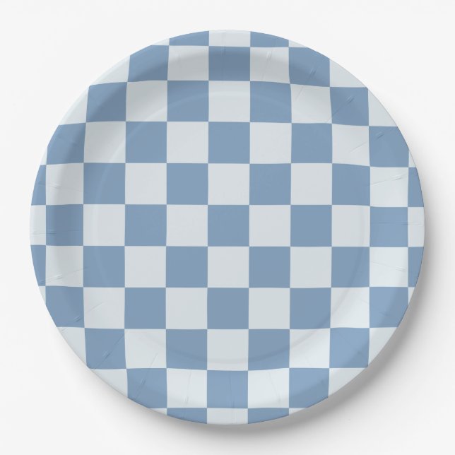 Plato De Papel Classic Navy Blue & White Gingham Picnic (Anverso)
