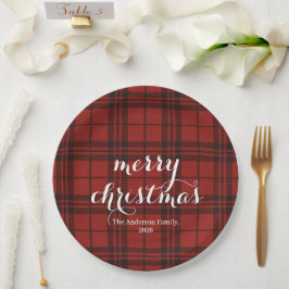 Plato De Papel Classic Plaid Merry Christmas Festive - 