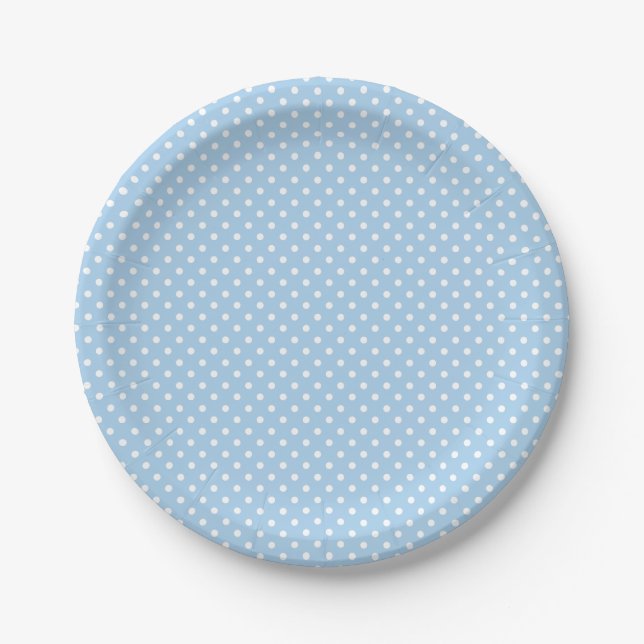 Plato De Papel Classic Polka Dot White - Baby Blue (Anverso)