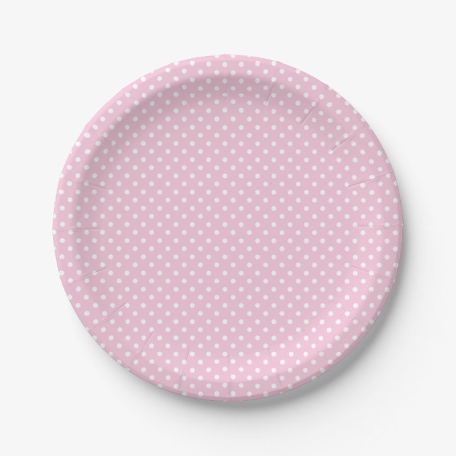 Plato De Papel Classic Polka Dot White - Light Pink (Anverso)