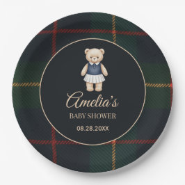 Plato De Papel Classic Polo Teddy Bear Preppy Plaid Baby Shower 
