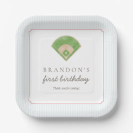 Plato De Papel Classic Preppy Baseball First Birthday Rookie One 