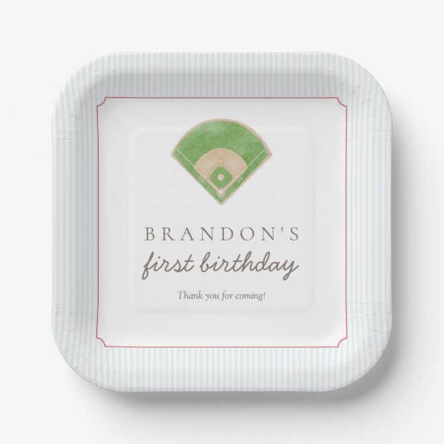 Plato De Papel Classic Preppy Baseball First Birthday Rookie One  (Anverso)