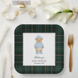Plato De Papel Classic Preppy Bear Designer Plaid Baby Shower