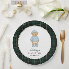 Plato De Papel Classic Preppy Bear Tartan Baby Shower