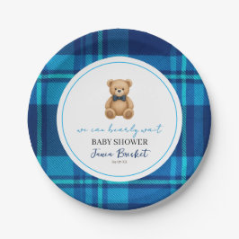 Plato De Papel Classic Preppy Blue Planteado Teddy Bear Baby Show