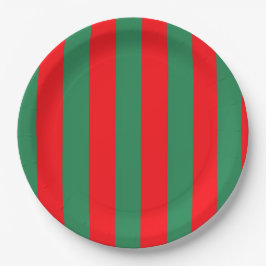 Plato De Papel Classic Red and Green Christmas Stripes
