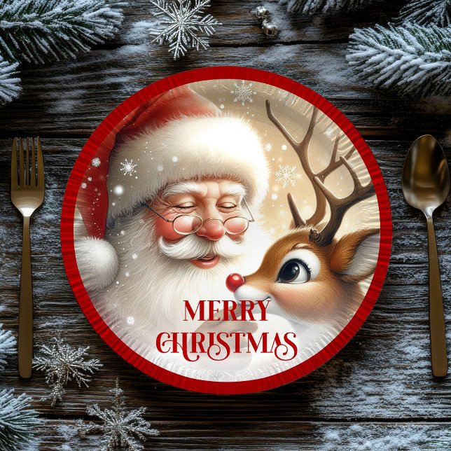 Plato De Papel Classic Santa and Rudolph Cartoon Holiday Paper  (Classic Santa and Rudolph Cartoon Holiday Paper Plates

)