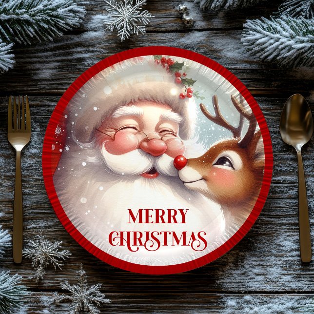 Plato De Papel Classic Santa and Rudolph Kids Christmas Plates (Classic Santa and Rudolph Kids Christmas Paper Plates

)