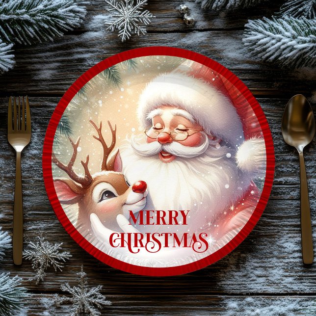 Plato De Papel Classic Santa Cartoon Kids Christmas Party Paper P (Classic Santa Cartoon Kids Christmas Party Paper Plates

)