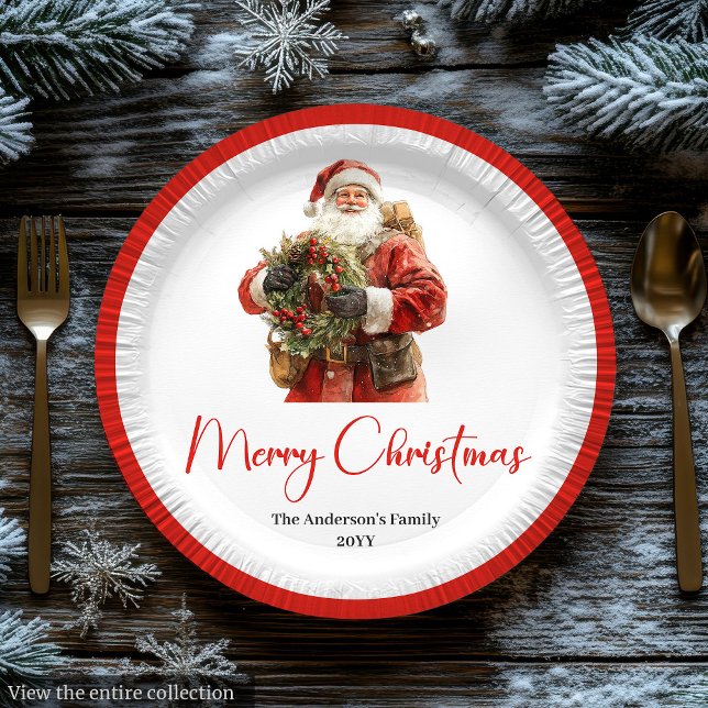 Plato De Papel Classic Santa Claus Modern Cozy Christmas Plate (Classic Santa Claus Modern Cozy Christmas Plate)