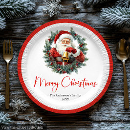 Plato De Papel Classic Santa Claus Vintage Merry Christmas Plate