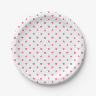 Plato De Papel Classic Stars Fuchsia Pink - White