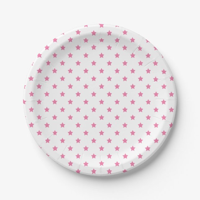 Plato De Papel Classic Stars Fuchsia Pink - White (Anverso)