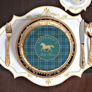Plato De Papel Classic Tartan Plaid Horse Equestrion Baby Shower