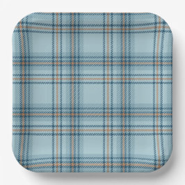 Plato De Papel Classic Tartan Plaid Teddy Bear, Baby Boy Shower