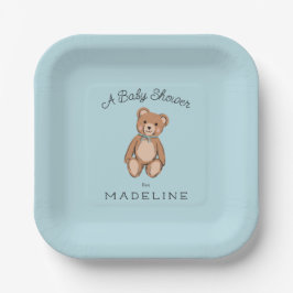 Plato De Papel Classic Teddy Bear Blue Baby Shower