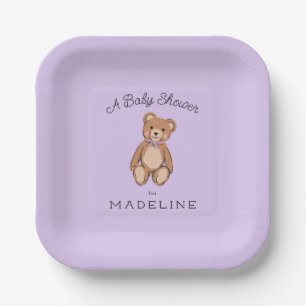 Plato De Papel Classic Teddy Bear Lavender Purple Baby Shower