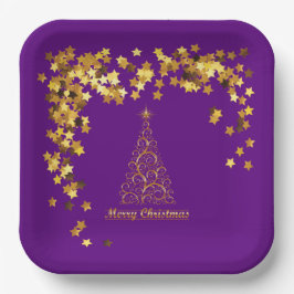 Plato De Papel Classy Gold Abstract Christmas Tree Paper Plate