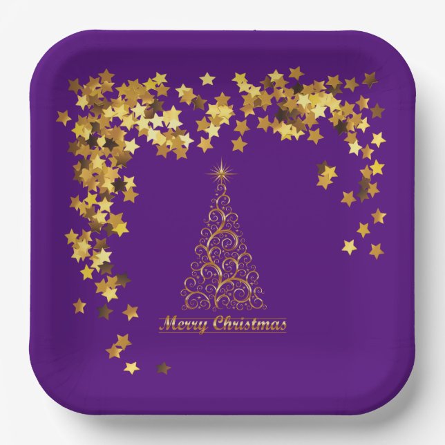 Plato De Papel Classy Gold Abstract Christmas Tree Paper Plate (Anverso)