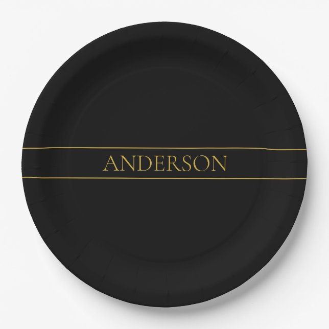 Plato De Papel Classy Personalizable Gold Text & Lines (Anverso)