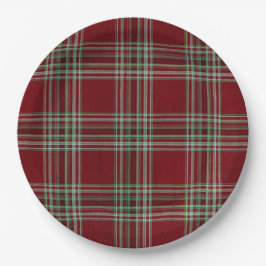 Plato De Papel Classy Vintage Red Green Textured Tartan Plaid