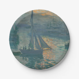 Plato De Papel Claude Monet Amanecer Marino Barco de Vela Impresi