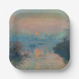 Plato De Papel Claude Monet - Atardecer en el Sena en Lavacourt