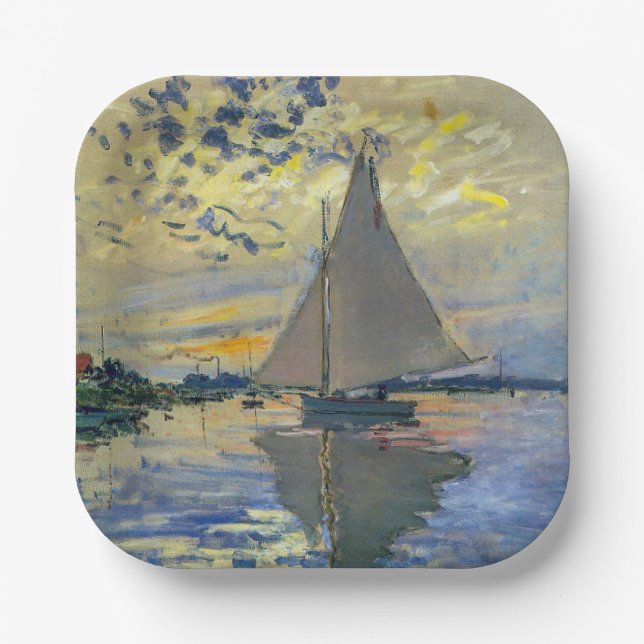 Plato De Papel Claude Monet - Barco de vela en Le Petit-Gennevill (Anverso)