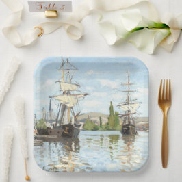 Plato De Papel Claude Monet. Buques montando en el Sena en Ruán