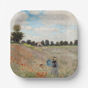 Plato De Papel Claude Monet - Campo de amapolas