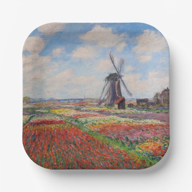 Plato De Papel Claude Monet - Campo de tulipanes en Holanda (Anverso)
