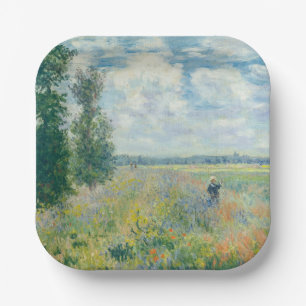 Plato De Papel Claude Monet - Campos de amapola cerca de Argenteu