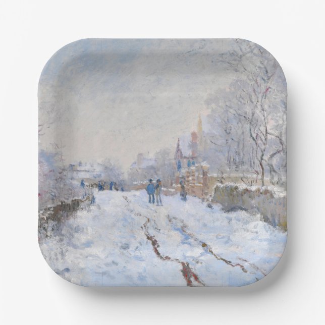 Plato De Papel Claude Monet - Escena de nieve en Argentina (Anverso)