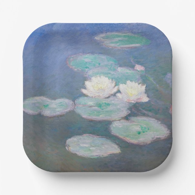 Plato De Papel Claude Monet - Lilies de agua, efecto nocturno (Anverso)