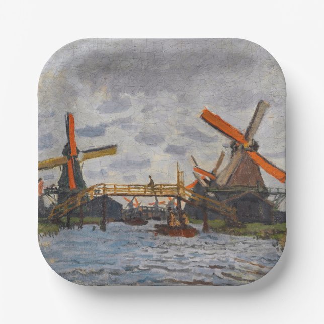 Plato De Papel Claude Monet - Molinos de viento cerca de Zaandam (Anverso)