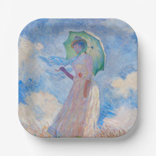 Plato De Papel Claude Monet - Mujer con Parasol a la izquierda